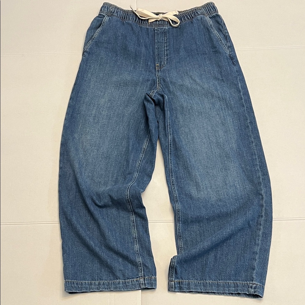 GAP WIDE LEG HIGH RISE PULL ON DENIM JEANS SIZE LARGE - Picture 3 of 16